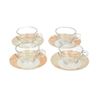 English Tea Set Glass 8Pc Ginkgo Peach Serv 4Ppl