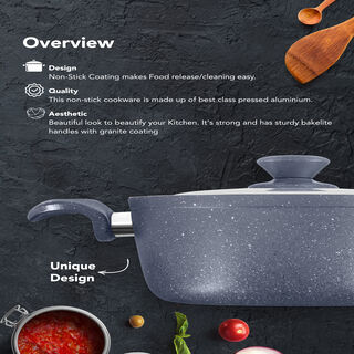 Grandi 10 piece granite cookware set with a stainless steel lid grey