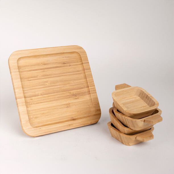 Bamboo Plate Set 4 Pieces With Base Tray image number 3