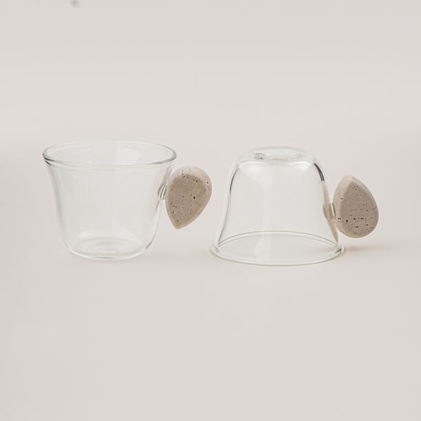 Dallaty 4pcs glass coffee cup set with travertine handles image number 3