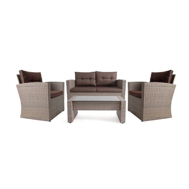 4 Piece Wicker Patio Set Antique Brown image number 1
