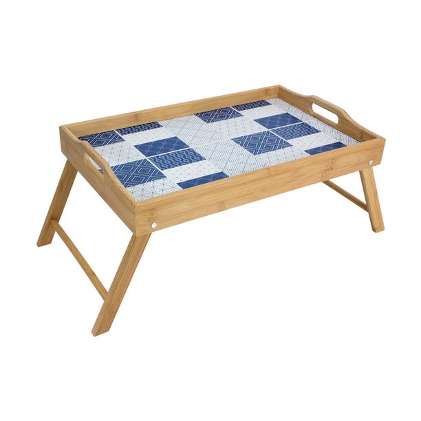 Alberto Bamboo Bed Tray With Blue Printed Pattren image number 0