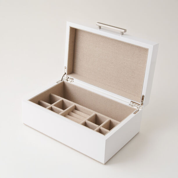 هومز صندوق مجوهرات صغير وطبقتين للتخزين أم دي أف 23*14.7*8.8سم، أبيض image number 2