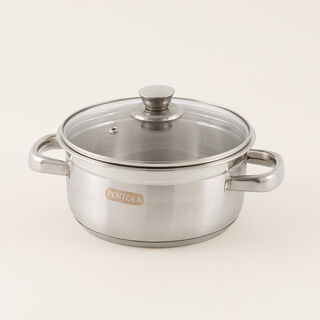 بنتولا قدر صلصة ستانلس ستيل بغطاء زجاجي 2 لتر، فضي