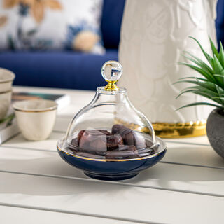 Dallaty dark blue porcelain date bowl with lid 13*13*12 cm