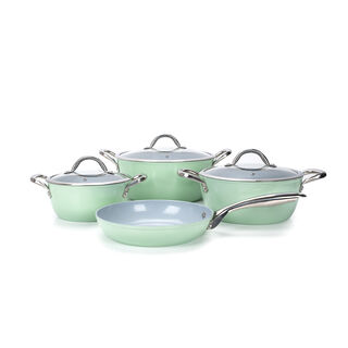 7Pcs Forged Cookware Set With Ceramic Coating Inside Green
