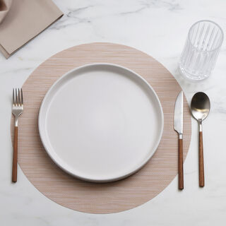 La Mesa 4pcs imitation leather round placemat, beige 38*38cm
