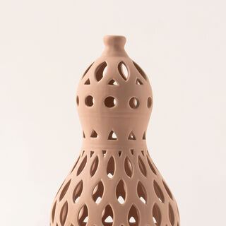 Homez beige ceramic candle holder 12.1*12.1*24.7 cm