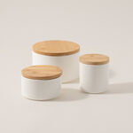 3 Pcs White Chalk Storage Jars With Bamboo Lid image number 1