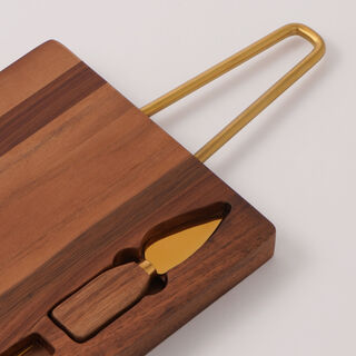 Alberto acacia wood cheese board set with metal handle 58.6*20.3*2.5 cm