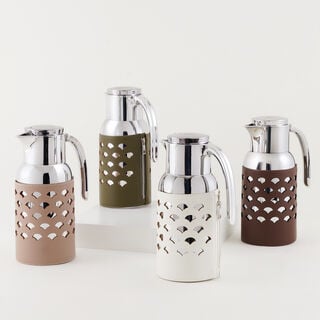 دلتي دلة ستانلس ستيل بلمسة جلد بنقوش، أخضر 1.3 لتر