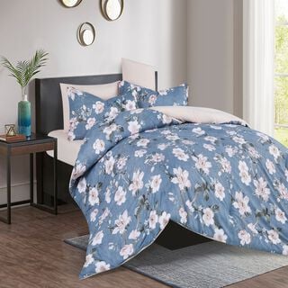 Cottage Microfiber Twin Comforter 4 Pcs Set, Pink/Blue, 220*160Cm