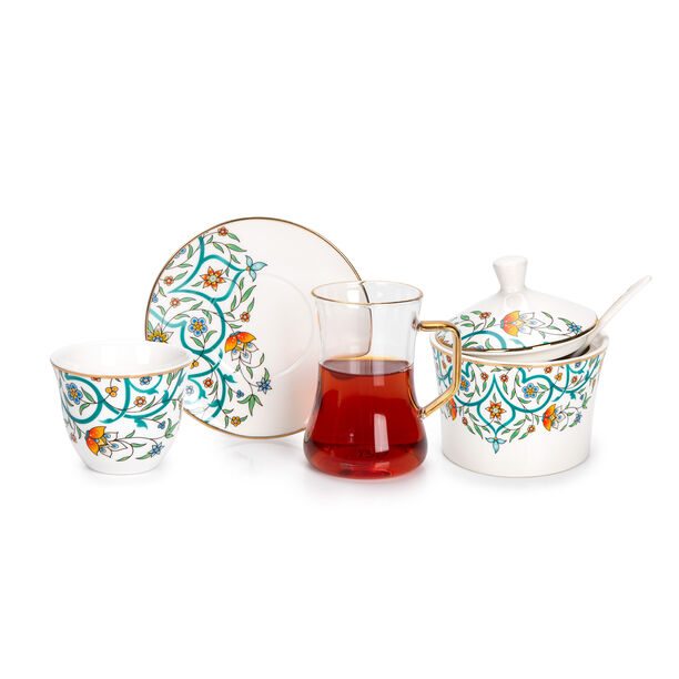 21 Pcs Porcelain Tea And Coffee Set Green image number 1