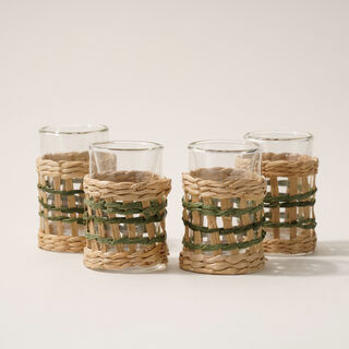 Dallaty glass and rattan 4pcs tea cup set, beige