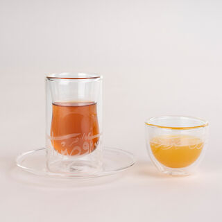 Tea & Coffee Set 18 Pieces Double Wall Calligraphy White
