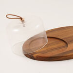 Dallaty 2Pieces Wood Tray with Glass Bowl, Brown and Clear image number 1