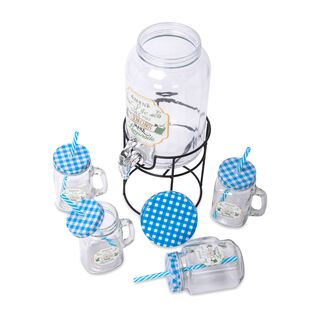 Alberto Glass Beverage Dispenser Set With 4 Pieces Mug V:3000+450Ml Lemonade Design