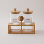 Alberto set of 2 glass canister with bamboo base and wooden spoon 10*10*18.5 image number 0