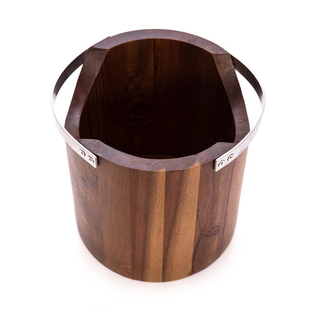 Acacia Wood Ice Bucket With Steel Handles image number 1
