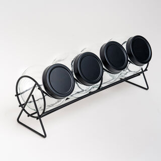 Alberto 4 Pieces Glass Spice Jars With Clip Lid And Metal Rack