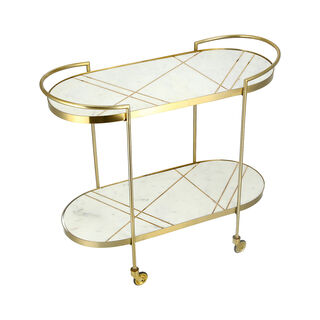 Gold And White 2 Tier Marble Serving Trolley 85*36*76 Cm