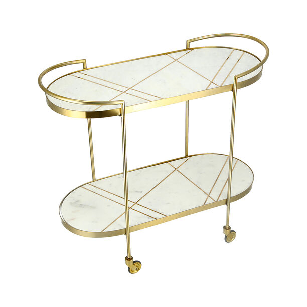 Gold And White 2 Tier Marble Serving Trolley 85*36*76 Cm image number 2