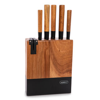 Alberto Acacia Wood Knife Block With 5 Pieces Knives