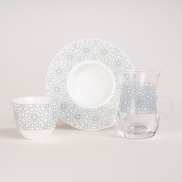 Zukhroof 28 Pieces Porcelain Tea And Coffee Set Othmani Gray Serve 6 image number 1