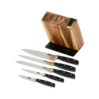 Alberto Acacia Wood Knife Block With 5 Wood Knives Set And Sharpner