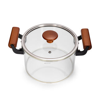 Alberto Borosilicate Glass Casserole With Lid And Wooden Handle V: 7200Ml