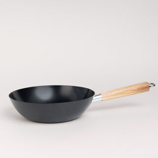 Wok Pan W/Wood Handle Non Stick Round Dia:25Cm 1.5Mm Black Japan