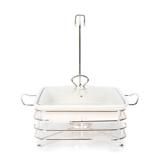 Square Food Warmer Set With Candle Stand Silver 11"