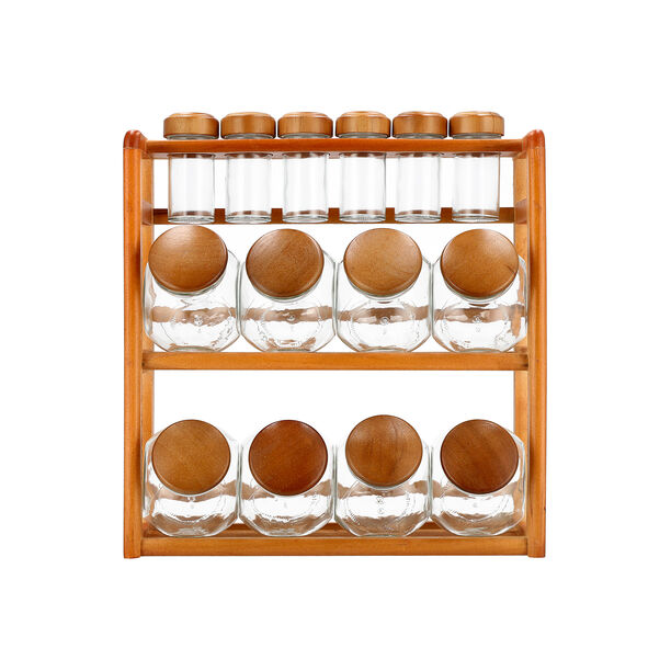 12 Pcs Glass Spice Jar With Wooden Rack image number 0
