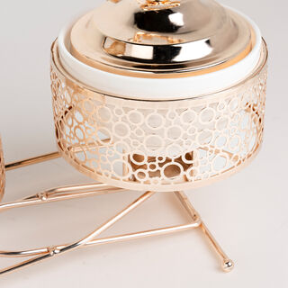 2 pieces Round Food Warmer Set With Candle Stand Gold 12 cm