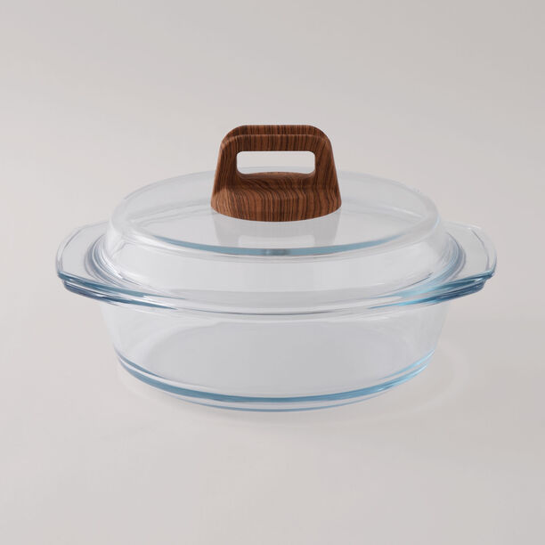 البرتو قدر زجاجي دائرية بغطاء ومقبض من زجاج البورسليكات العالي 26.8*22.7*14.8سم image number 0