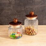 Alberto Glass Storage Jar With Wooden Lid V:1350Ml image number 1