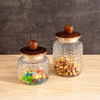 Alberto Glass Storage Jar With Wooden Lid V:1350Ml