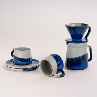 Blue and grey porcelain English coffee set 6 pcs