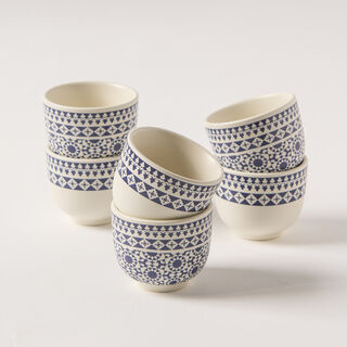 Bahja blue & white porcelain 6 pcs Arabic coffee cup set