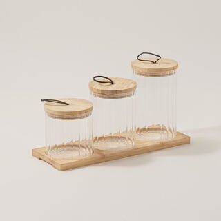 Alberto 4Pcs Glass Canister Set With Wooden Base