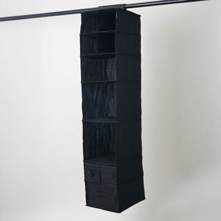 Homez polyester clothes organizer hanging organizer with 7 tiers and 3 drawers, black 32*62*32