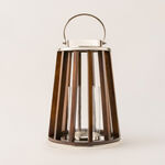 Homez stainless steel silver wood lantern 26*31 cm image number 1
