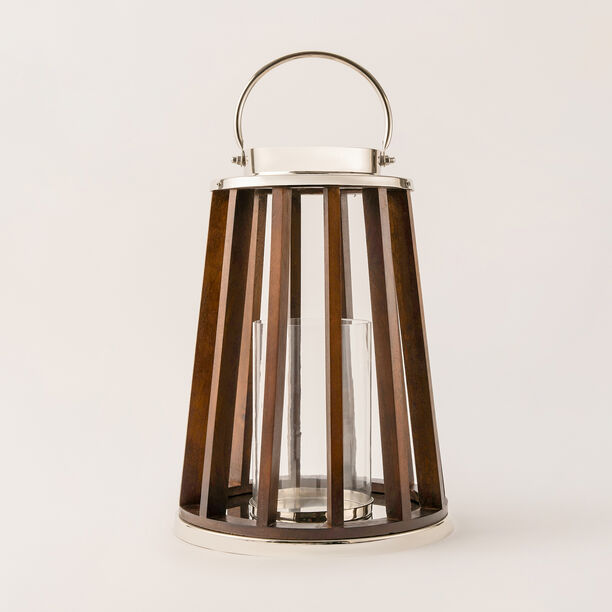 Homez stainless steel silver wood lantern 26*31 cm image number 1