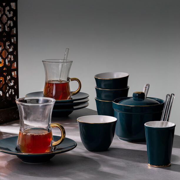 Zukhroof 28 Pieces Porcelain Tea And Coffee Set Solid Dark Green Serve 6 image number 5