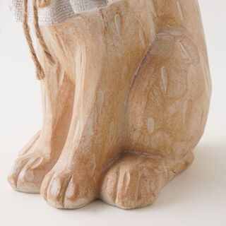 Homez Resin Woodcarved Rabbit With Hemp Rope, Beige 16.5*10.5*26Cm