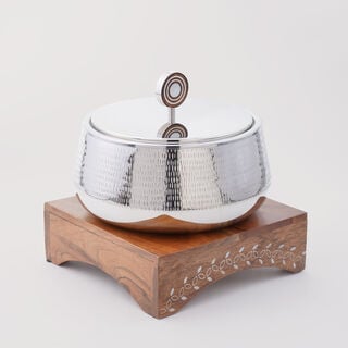 Pearl Collection La Mesa Food Warmer With Wood Stand, 27.5*27.5*28 cm