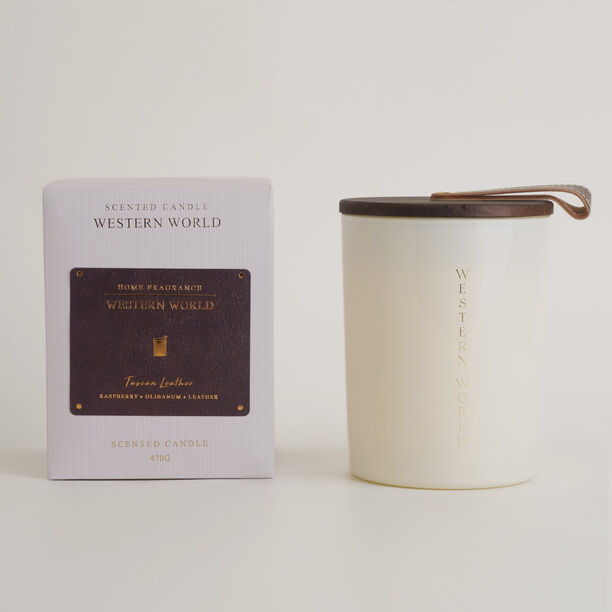 Homez tuscan leather scented candle in jar 470g image number 0