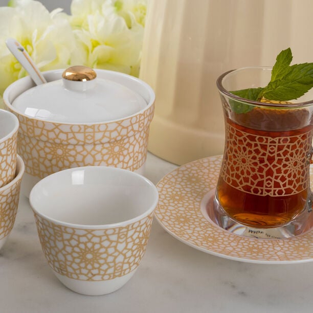 طقم شاي و قهوة عربي 20 قطعة لون ذهبي/أبيض image number 2
