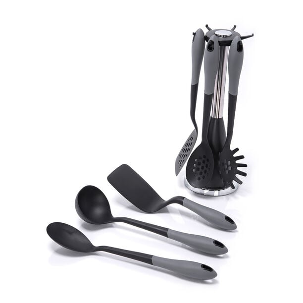 Alberto 6 Piece Cooking Utensils With Rotating Stand Black Gray Color image number 2