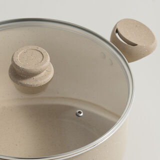 Alberto aluminum cooking pot with glass lid 6.8L, cream